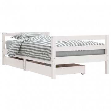 Cadru de pat copii cu sertare, alb, 80x160 cm, lemn masiv pin - Img 2