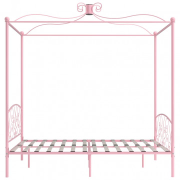 Cadru de pat cu baldachin, roz, 160 x 200 cm, metal - Img 4