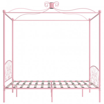 Cadru de pat cu baldachin, roz, 180 x 200 cm, metal - Img 4