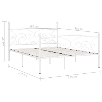 Cadru de pat cu bază din șipci, alb, 180 x 200 cm, metal - Img 5