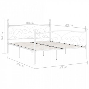 Cadru de pat cu bază din șipci, alb, 200 x 200 cm, metal - Img 5