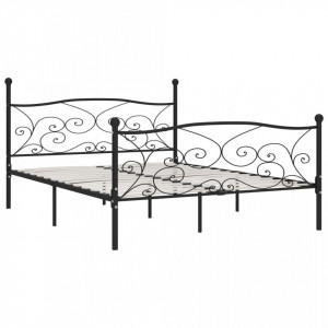 Cadru de pat cu bază din șipci, negru, 200 x 200 cm, metal - Img 2