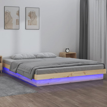 Cadru de pat cu LED, 150x200 cm, lemn masiv, King Size 5FT - Img 1