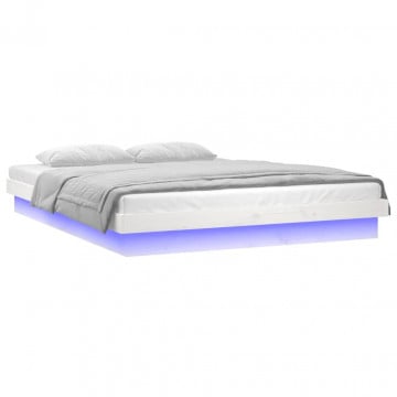 Cadru de pat cu LED, alb, 140x190 cm, lemn masiv - Img 8