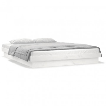 Cadru de pat cu LED, dublu, alb, 135x190 cm, lemn masiv - Img 5