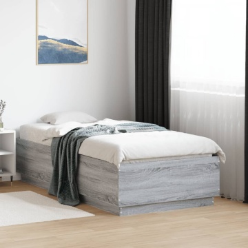 Cadru de pat cu LED gri sonoma 75x190 cm lemn prelucrat - Img 8
