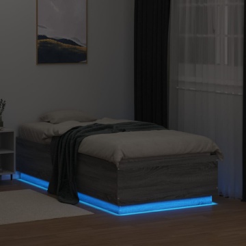 Cadru de pat cu LED gri sonoma 75x190 cm lemn prelucrat - Img 4