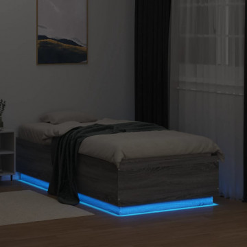 Cadru de pat cu LED, gri sonoma, 90x190 cm, lemn prelucrat - Img 4