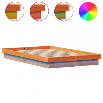 Cadru de pat cu LED, maro ceruit, 120x190 cm, lemn masiv de pin - Img 2
