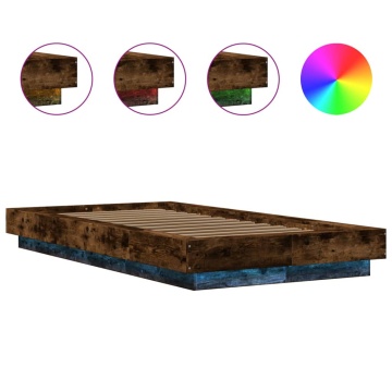 Cadru de pat cu LED, stejar fumuriu, 90x190 cm, lemn prelucrat - Img 7