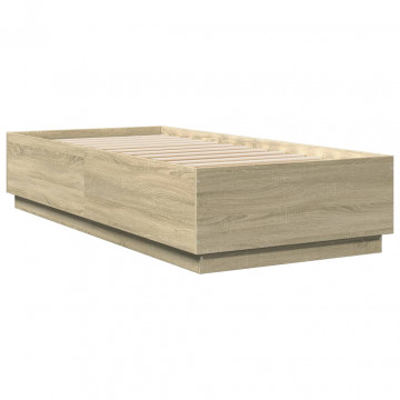 Cadru de pat cu LED, stejar sonoma, 100x200 cm, lemn prelucrat - Img 3