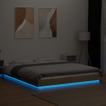 Cadru de pat cu LED stejar sonoma 150x200 cm lemn prelucrat - Img 3