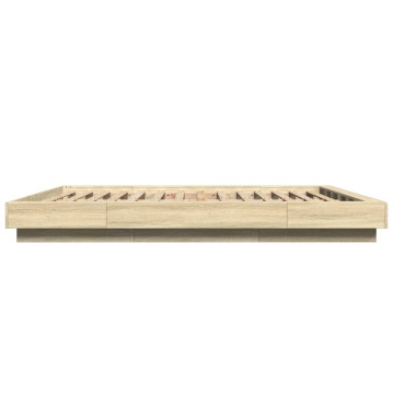 Cadru de pat cu LED stejar sonoma 160x200 cm lemn prelucrat - Img 5