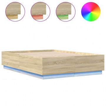 Cadru de pat cu LED stejar sonoma 160x200 cm lemn prelucrat - Img 2