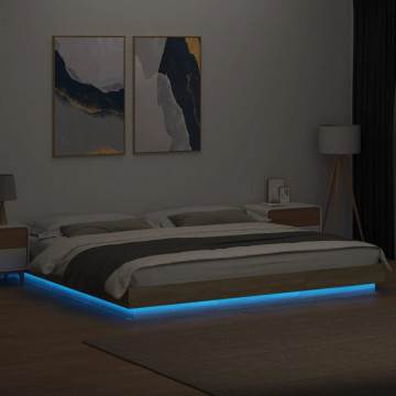 Cadru de pat cu LED stejar sonoma 200x200 cm lemn prelucrat - Img 3