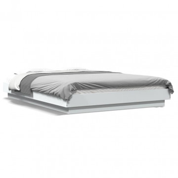 Cadru de pat cu lumini LED, alb, 135x190 cm, lemn prelucrat - Img 1