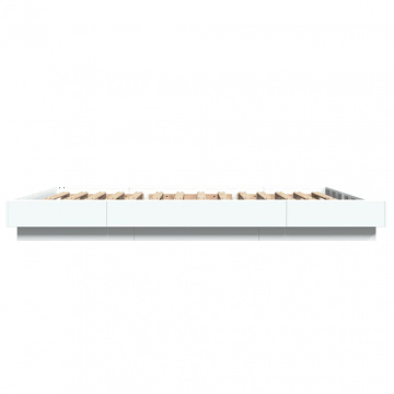 Cadru de pat cu lumini LED, alb, 135x190 cm, lemn prelucrat - Img 5
