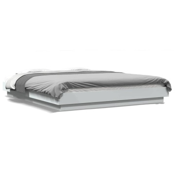 Cadru de pat cu lumini LED, alb, 150x200 cm, lemn prelucrat - Img 1