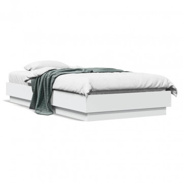 Cadru de pat cu lumini LED, alb, 90x190 cm - Img 1