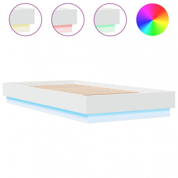 Cadru de pat cu lumini LED, alb, 90x190 cm - Img 2