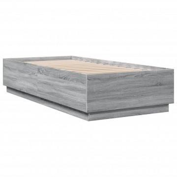 Cadru de pat cu lumini LED gri sonoma 90x200 cm, lemn prelucrat - Img 3