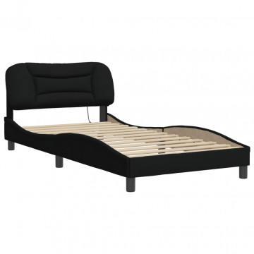 Cadru de pat cu lumini LED, negru, 100x200 cm, textil - Img 3