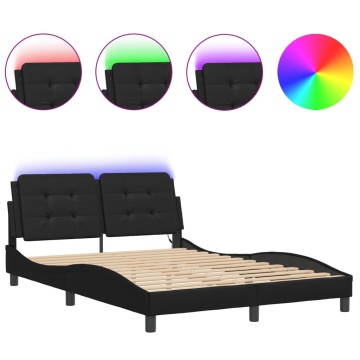 Cadru de pat cu lumini LED, negru, 120x200 cm, piele ecologică - Img 2