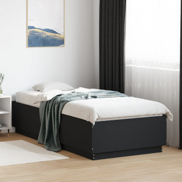 Cadru de pat cu lumini LED, negru, 90x200 cm, lemn prelucrat - Img 4