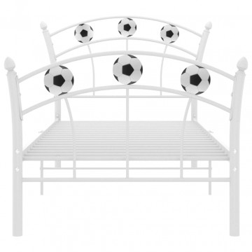 Cadru de pat, cu model de fotbal, alb, 90 x 200 cm, metal - Img 3