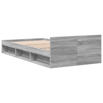 Cadru de pat cu sertar gri sonoma 100x200 cm lemn prelucrat - Img 5