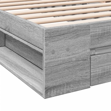 Cadru de pat cu sertar gri sonoma 75x190 cm lemn prelucrat - Img 7