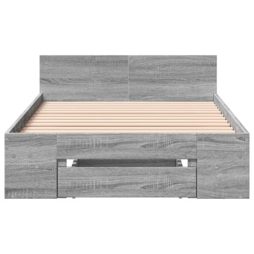 Cadru de pat cu sertar gri sonoma 90x200 cm lemn prelucrat - Img 4