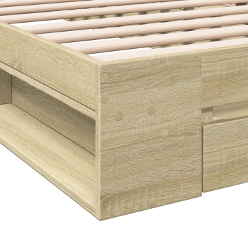 Cadru de pat cu sertar stejar sonoma 75x190 cm lemn prelucrat - Img 7