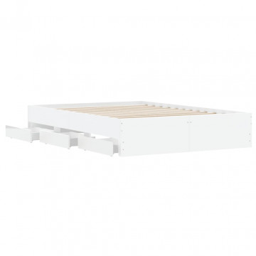Cadru de pat cu sertare, alb, 135x190 cm, lemn prelucrat - Img 8