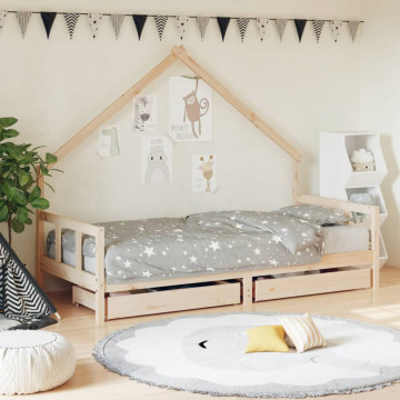 Cadru de pat cu sertare de copii, 90x200 cm, lemn masiv pin - Img 1