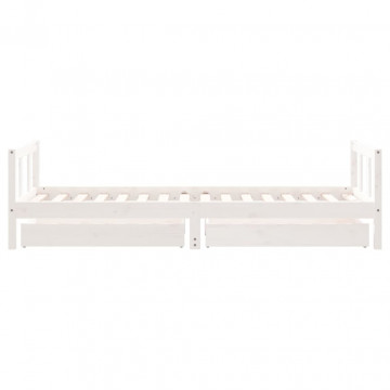 Cadru de pat cu sertare de copii, alb, 90x200 cm lemn masiv pin - Img 5