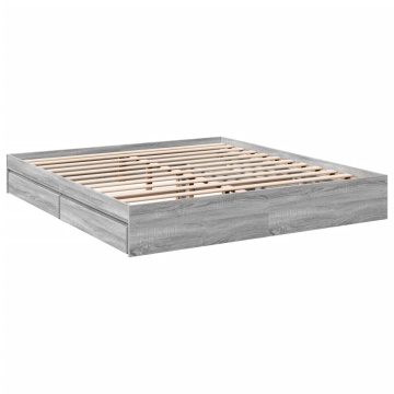 Cadru de pat cu sertare gri sonoma 180x200 cm lemn prelucrat - Img 2