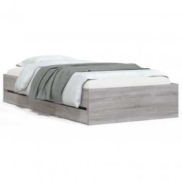 Cadru de pat cu sertare gri sonoma 75x190 cm lemn prelucrat - Img 2