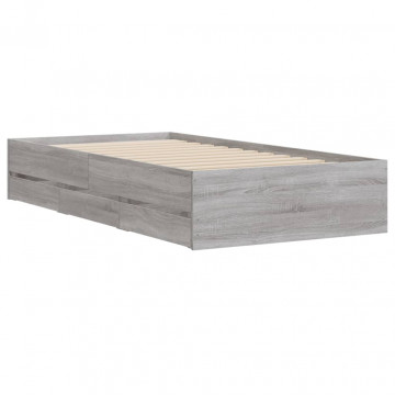 Cadru de pat cu sertare gri sonoma 90x190 cm lemn prelucrat - Img 4