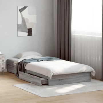 Cadru de pat cu sertare gri sonoma 90x200 cm lemn prelucrat - Img 3