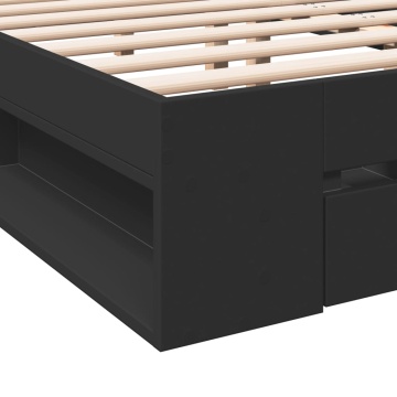 Cadru de pat cu sertare negru 200x200 cm lemn prelucrat - Img 7