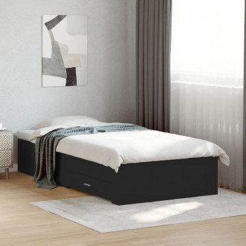 Cadru de pat cu sertare, negru, 75x190 cm, lemn prelucrat - Img 3