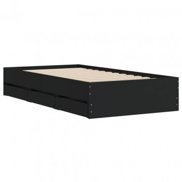 Cadru de pat cu sertare, negru, 90x190 cm, lemn prelucrat - Img 4