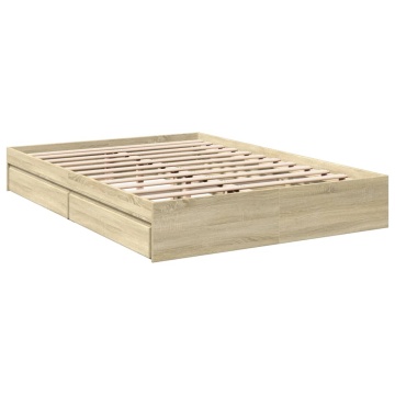Cadru de pat cu sertare stejar sonoma 150x200 cm lemn prelucrat - Img 4