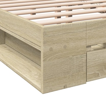 Cadru de pat cu sertare stejar sonoma 200x200 cm lemn prelucrat - Img 6