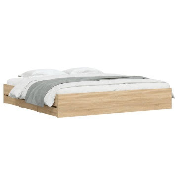 Cadru de pat cu sertare stejar sonoma 200x200 cm lemn prelucrat - Img 3
