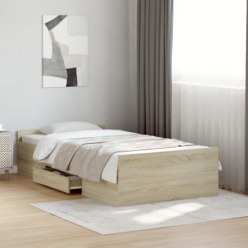 Cadru de pat cu sertare stejar sonoma 90x190 cm lemn prelucrat - Img 1