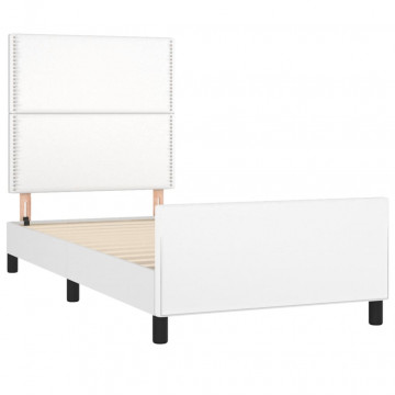 Cadru de pat cu tăblie, alb, 100x200 cm, piele ecologică - Img 4