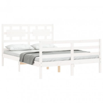 Cadru de pat cu tăblie, alb, 140x200 cm, lemn masiv - Img 4