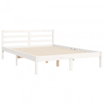 Cadru de pat cu tăblie, alb, 140x200 cm, lemn masiv - Img 7